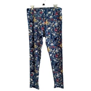LuLaRoe Tall and Curvy Leggings blue with red yellow white abstract star pattern